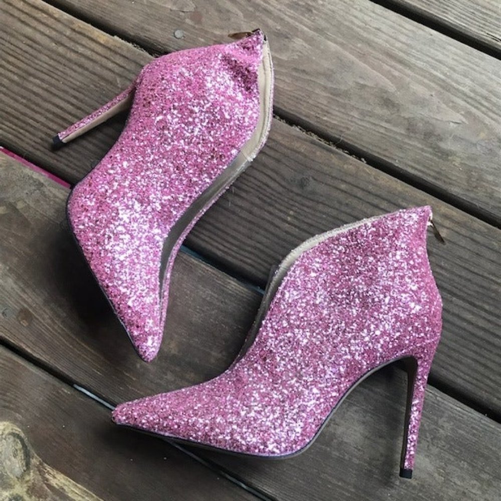 Jimmy Choo Pink Glitter PVC Bowie Ankle Boots